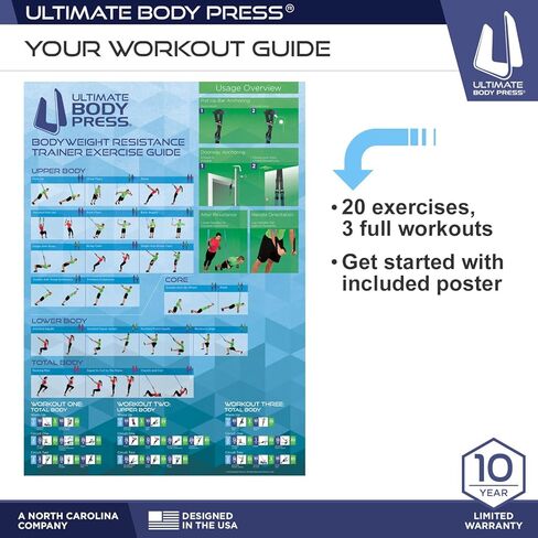 مدرب مقاومة وزن الجسم المثالي - نظام تدريب وظيفي كامل مع مرساة الباب وخطافات سريعة على شكل حرف S - أشرطة قوة احترافية لتدريبات الجسم بالكامل in Kuwait