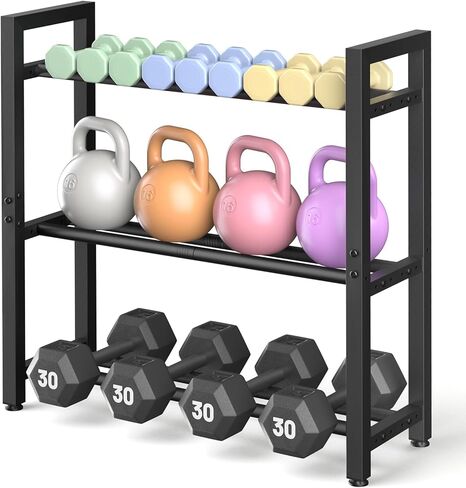 Dumbbell Rack Stand Only, Weight Rack for Home Gym, Heavy-Duty Kettlebell Rack, 3 Tier Adjustable Weight Storage Racks, Space-Saving Home Gym Organizer in Kuwait