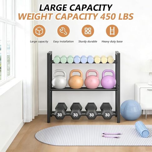 Dumbbell Rack Stand Only, Weight Rack for Home Gym, Heavy-Duty Kettlebell Rack, 3 Tier Adjustable Weight Storage Racks, Space-Saving Home Gym Organizer in Kuwait