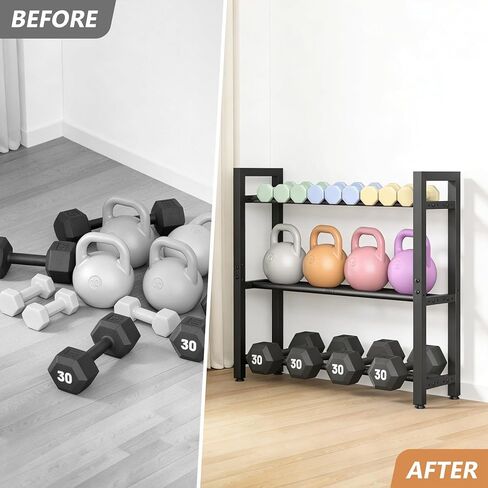 Dumbbell Rack Stand Only, Weight Rack for Home Gym, Heavy-Duty Kettlebell Rack, 3 Tier Adjustable Weight Storage Racks, Space-Saving Home Gym Organizer in Kuwait