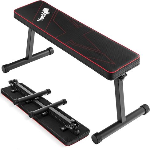 Yes4All 41/45 Inches Flat Weight Bench - 2.5" Thick Cushion Foldable Bench Press with Non-Slip Foot Caps in Kuwait