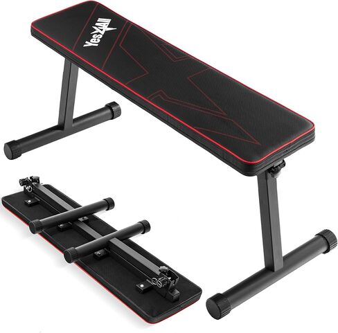 Yes4All 41/45 Inches Flat Weight Bench - 2.5" Thick Cushion Foldable Bench Press with Non-Slip Foot Caps in Kuwait