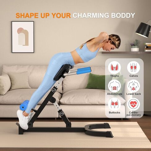 Roman Chair,Foldable Back Extension Machine,Adjustable Ab Back Extension Machine,Core Strength Trainer,Back Exercise Machine for Glute,Ab Workouts,Full All-in-One Body Workout&Home Gym Fitness（Blue） in Saudi Arabia
