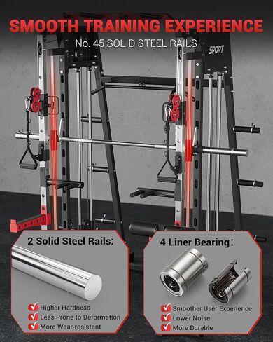 GarveeLife Smith Machine Home Gym الكل في واحد، قفص طاقة برف القرفصاء بوزن 2200 رطل مع شريط سميث، وسحب LAT للأسفل، وأنظمة الكابلات، وتثبيت الساق والمزيد من الملحقات، ومعدات التمرين (أحمر أسود) in Saudi Arabia
