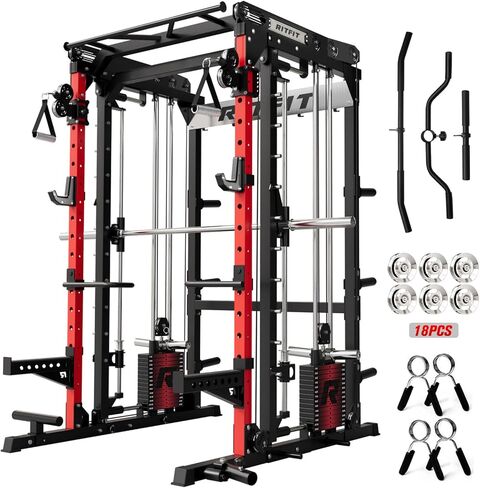 RitFit M2 Smith Machine with with Cable Crossover System, 3D Functional Trainer & Power Cage, 16 Adjustment Holes, 6 Storage Pegs for Full-Body Home Gym in Saudi Arabia