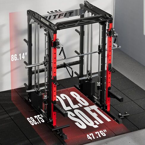 RitFit M2 Smith Machine with with Cable Crossover System, 3D Functional Trainer & Power Cage, 16 Adjustment Holes, 6 Storage Pegs for Full-Body Home Gym in Saudi Arabia