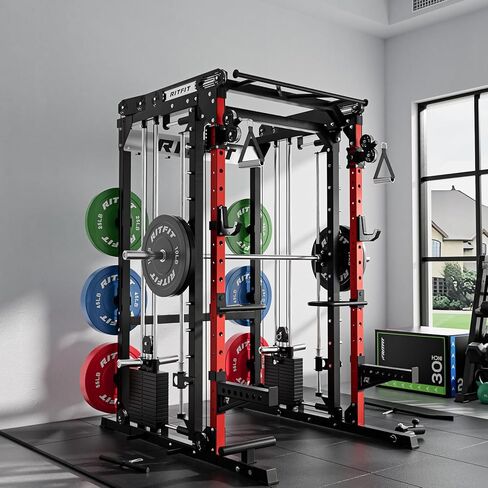RitFit M2 Smith Machine with with Cable Crossover System, 3D Functional Trainer & Power Cage, 16 Adjustment Holes, 6 Storage Pegs for Full-Body Home Gym in Saudi Arabia