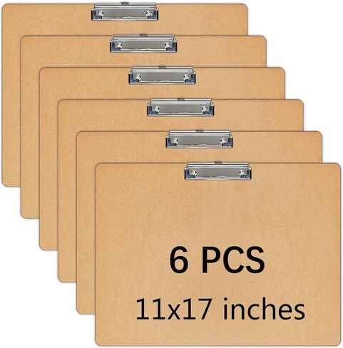 6 Packs Extra Large11x17 clipboard, Wooden Board with Low-Profile Clipping Drawing, Horizontal Wooden Support Board, Landscape Layout Writing Desk Paper Sketch Art clipboard (3mm Thickness) in Saudi Arabia