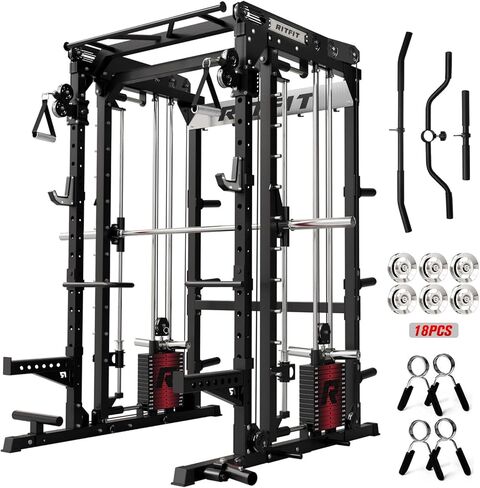 RitFit M2 Smith Machine with with Cable Crossover System, 3D Functional Trainer & Power Cage, 16 Adjustment Holes, 6 Storage Pegs for Full-Body Home Gym in Saudi Arabia