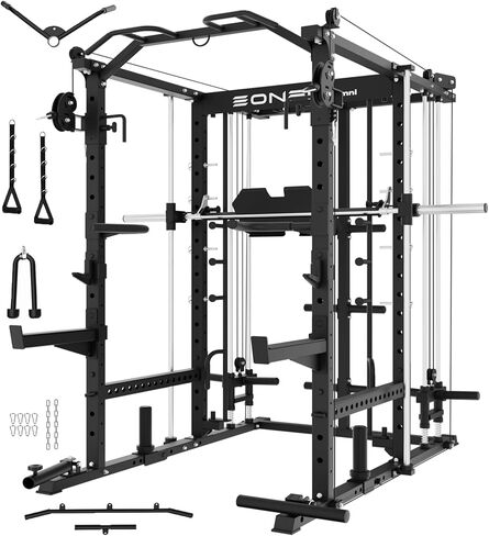 جهاز Eonfit E5 Smith مع جهاز ضغط عمودي للساق، ورف القرفصاء على شكل قفص كهربائي مع كابل سحب للأسفل ونظام أذرع دوارة متقاطعة، معدات الصالة الرياضية المنزلية الكل في واحد in Kuwait