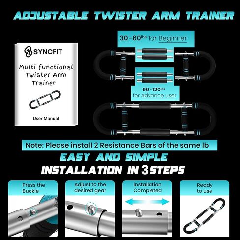 Twister Arm Trainer with Adjustable 5 Resistance Levels (40–120 lbs), 4 Springs, Anti-Slip Handles, Carry Bag - Chest Trainer Equipment for Men & Women, Home Gym Strength Trainer in Saudi Arabia
