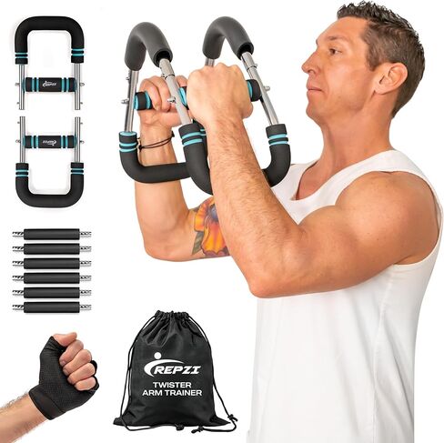 Premium Twister Arm Trainer by REPZI for Chest Workout Equipment 30 to 160 lb, Adjustable 3 Resistance Levels Arm Trainer for Men & Women, Home Gym Upper Body Workout Equipment with Gloves & Carry Bag in Saudi Arabia