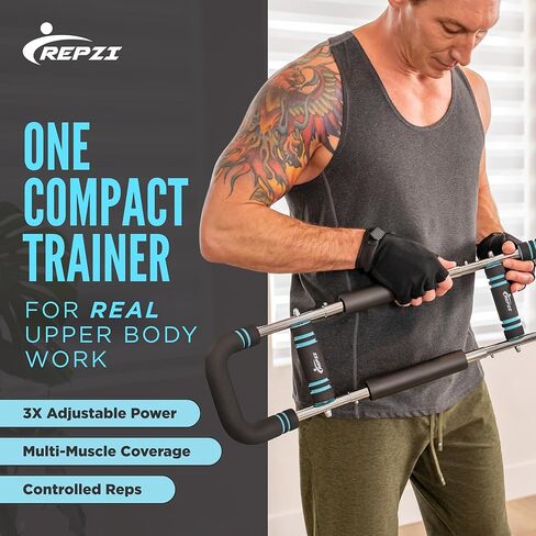 Premium Twister Arm Trainer by REPZI for Chest Workout Equipment 30 to 160 lb, Adjustable 3 Resistance Levels Arm Trainer for Men & Women, Home Gym Upper Body Workout Equipment with Gloves & Carry Bag in Saudi Arabia