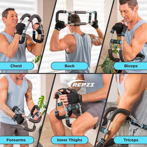 Premium Twister Arm Trainer by REPZI for Chest Workout Equipment 30 to 160 lb, Adjustable 3 Resistance Levels Arm Trainer for Men & Women, Home Gym Upper Body Workout Equipment with Gloves & Carry Bag in Saudi Arabia
