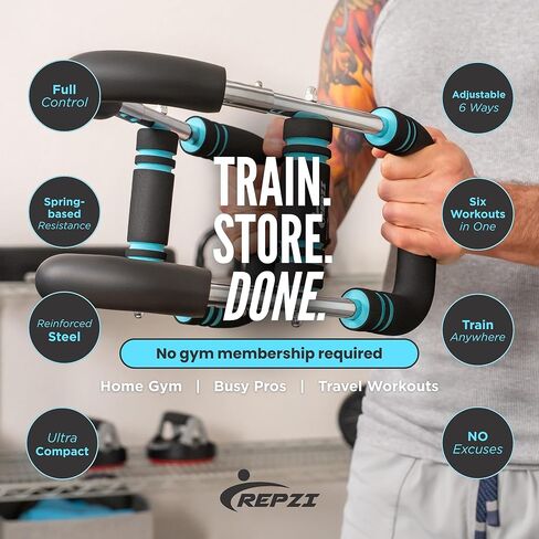 Premium Twister Arm Trainer by REPZI for Chest Workout Equipment 30 to 160 lb, Adjustable 3 Resistance Levels Arm Trainer for Men & Women, Home Gym Upper Body Workout Equipment with Gloves & Carry Bag in Saudi Arabia