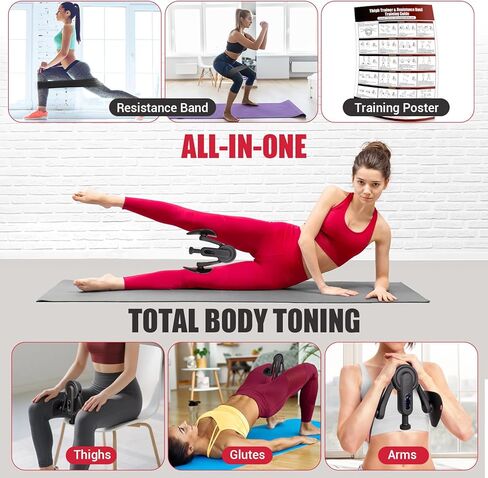 مدرب الفخذ للنساء، 10-100 رطل قابل للتعديل لتمرين الفخذ الداخلي مع شريط الساق وملصق لتمرين كيجل، مدرب أرضية الحوض لإعادة تأهيل ما بعد الولادة، صالة الألعاب الرياضية المنزلية in Kuwait