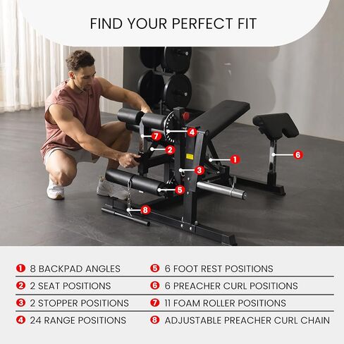 مقعد أثقال قابل للتعديل من طراز GLX مع جهاز تمديد وتجعيد الساق، مقعد كامل للجسم لصالة الألعاب الرياضية المنزلية، رائع لضغط مقاعد البدلاء، الجلوس، تجعيد الواعظ، دفعات الورك وغيرها من التمارين المحملة باللوحة in Kuwait