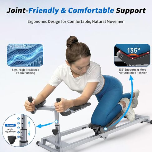 مدرب الزحف البدائي ولف العمود الفقري والتمدد - جهاز تمارين القلب منخفض التأثير لكامل الجسم مع مقابض يد قابلة للتعديل، ودعم للركبة وإطار فولاذي | معدات رياضية منزلية in Kuwait