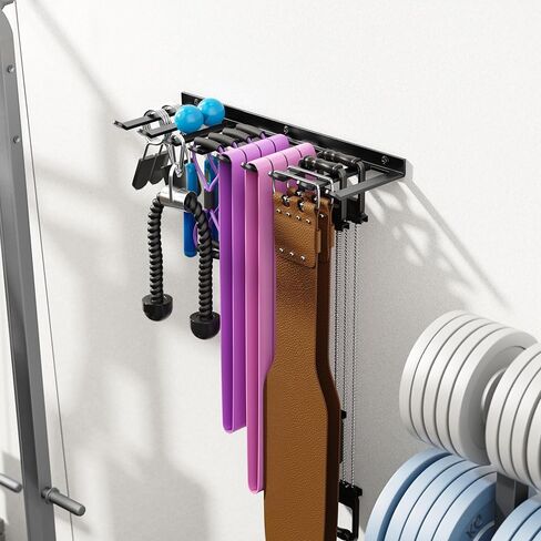 Wall Mounted Home Gym Equipment Storage Rack for Resistance Bands, Cable Attachments, Lifting Belts, Jump Ropes and Chains in Kuwait