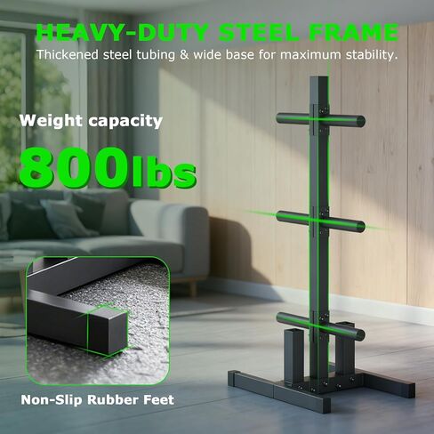 حامل لوحة الوزن الأولمبي، 6 أوتاد و2 من الأثقال لتخزين ألواح الصدمات، شجرة لوحة الوزن الأوليمبية - حامل ألواح ممتص للصدمات عالي التحمل يحمل 300 رطل in Kuwait