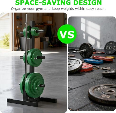 حامل لوحة الوزن الأولمبي، 6 أوتاد و2 من الأثقال لتخزين ألواح الصدمات، شجرة لوحة الوزن الأوليمبية - حامل ألواح ممتص للصدمات عالي التحمل يحمل 300 رطل in Kuwait