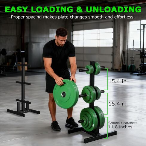 حامل لوحة الوزن الأولمبي، 6 أوتاد و2 من الأثقال لتخزين ألواح الصدمات، شجرة لوحة الوزن الأوليمبية - حامل ألواح ممتص للصدمات عالي التحمل يحمل 300 رطل in Kuwait