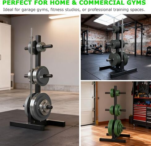 حامل لوحة الوزن الأولمبي، 6 أوتاد و2 من الأثقال لتخزين ألواح الصدمات، شجرة لوحة الوزن الأوليمبية - حامل ألواح ممتص للصدمات عالي التحمل يحمل 300 رطل in Kuwait