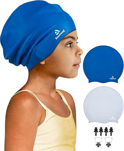 2 Pack Kids Extra Large Swim Cap for Long Thick Hair, Waterproof Silicone Swimming Cap for Toddler Child Youth Girls Boys, Durable Swim Hats Bathing Caps for Braids, Dreadlocks, Extensions, Afros in Kuwait