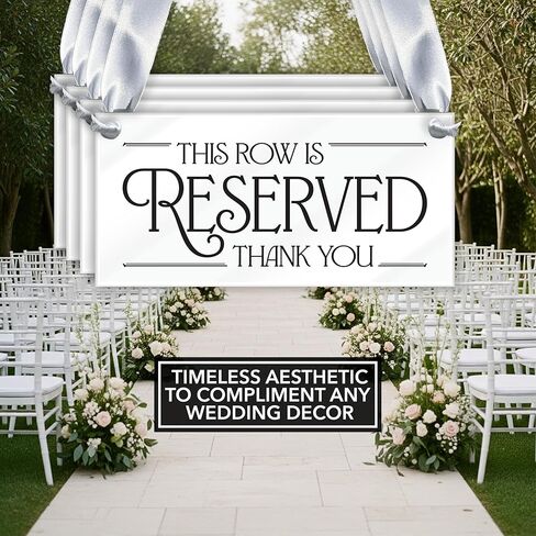 4 pcs Reserved Row Signs for Wedding, Acrylic Reserved Signs for Wedding Decor, 7.75x3.75 Reserved Seating Signs, Hanging Reserved Table Signs for Chairs Pews & Family, Includes Ribbon, Made in USA in Saudi Arabia