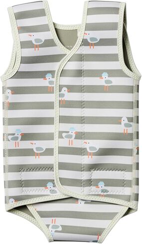 SUNNYLiFE Baby Wetsuit, Sammy The Seagull Green Stripe, Polyester and Natural Rubber, 2mm Thickness, 6-18 Months, Swimming in Saudi Arabia