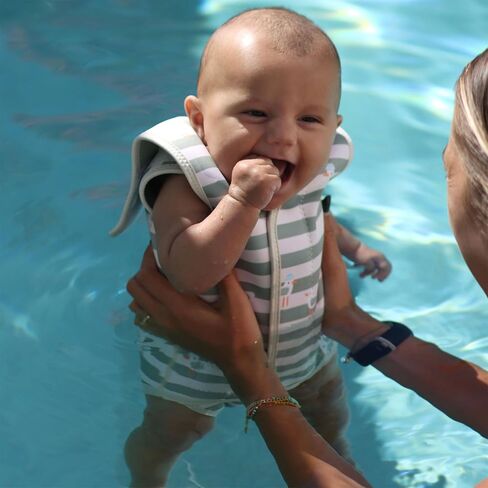 SUNNYLiFE Baby Wetsuit, Sammy The Seagull Green Stripe, Polyester and Natural Rubber, 2mm Thickness, 6-18 Months, Swimming in Saudi Arabia