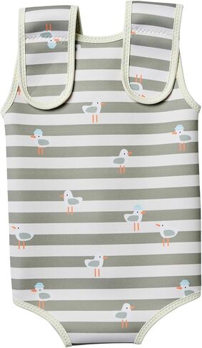 SUNNYLiFE Baby Wetsuit, Sammy The Seagull Green Stripe, Polyester and Natural Rubber, 2mm Thickness, 6-18 Months, Swimming in Saudi Arabia