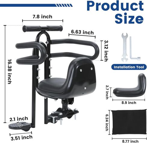 Kids Bike Seat with Guardrail Child Bike Seat Detachable Front Mounted Toddler Bicycle Seats Bicycle Seats with Foot Pedals for Children 1~4 Years Compatible with All Adult MTB in Kuwait