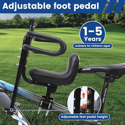 Kids Bike Seat with Guardrail Child Bike Seat Detachable Front Mounted Toddler Bicycle Seats Bicycle Seats with Foot Pedals for Children 1~4 Years Compatible with All Adult MTB in Kuwait