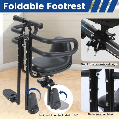 Kids Bike Seat with Guardrail Child Bike Seat Detachable Front Mounted Toddler Bicycle Seats Bicycle Seats with Foot Pedals for Children 1~4 Years Compatible with All Adult MTB in Kuwait