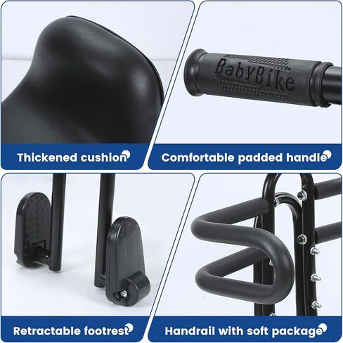 Kids Bike Seat with Guardrail Child Bike Seat Detachable Front Mounted Toddler Bicycle Seats Bicycle Seats with Foot Pedals for Children 1~4 Years Compatible with All Adult MTB in Kuwait