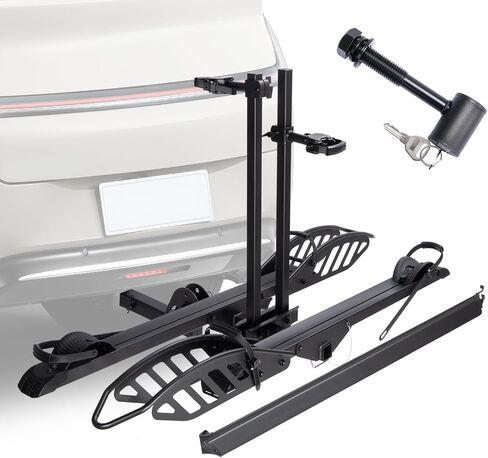 CyberRack E2 Hitch 2 E-Bike Rack with Ramp,200 lbs Capacity Electric Bike Carrier Foldable Platform Mount, Up to 5-inch Fat Tire Bicycle for 2'' Receiver Cars Trucks SUVs Minivans RV, Trailer in Kuwait