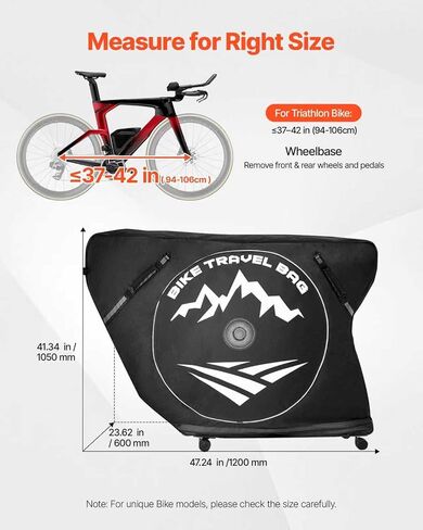 VEVOR Triathlon Bike Travel Bag, Transport Bicycle Storage Carry Bag with TSA Lock & Dual Zipper, Triathlon Bicycle Case Max. Wheelbase 42 in for Travel, Outdoor Use, Train Airplane Subway Transport in Saudi Arabia