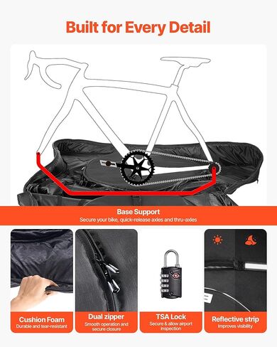 VEVOR Triathlon Bike Travel Bag, Transport Bicycle Storage Carry Bag with TSA Lock & Dual Zipper, Triathlon Bicycle Case Max. Wheelbase 42 in for Travel, Outdoor Use, Train Airplane Subway Transport in Saudi Arabia