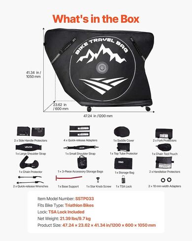 VEVOR Triathlon Bike Travel Bag, Transport Bicycle Storage Carry Bag with TSA Lock & Dual Zipper, Triathlon Bicycle Case Max. Wheelbase 42 in for Travel, Outdoor Use, Train Airplane Subway Transport in Saudi Arabia