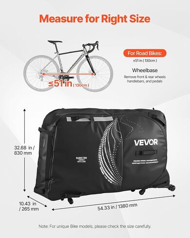 VEVOR Bike Travel Bag, Transport Universal Bicycle Storage Case Bag with TSA Lock, Support Plates, Protection and Fork Mount Stabilisation, Bicycle Case Max. Wheelbase 51 in for Airplane, Outdoor Use in Saudi Arabia