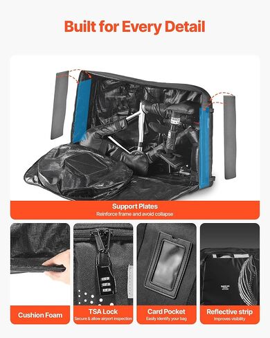 VEVOR Bike Travel Bag, Transport Universal Bicycle Storage Case Bag with TSA Lock, Support Plates, Protection and Fork Mount Stabilisation, Bicycle Case Max. Wheelbase 51 in for Airplane, Outdoor Use in Saudi Arabia