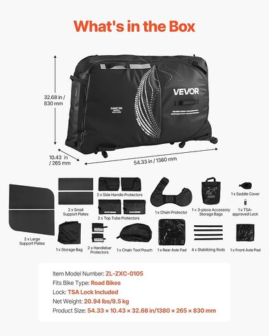 VEVOR Bike Travel Bag, Transport Universal Bicycle Storage Case Bag with TSA Lock, Support Plates, Protection and Fork Mount Stabilisation, Bicycle Case Max. Wheelbase 51 in for Airplane, Outdoor Use in Saudi Arabia