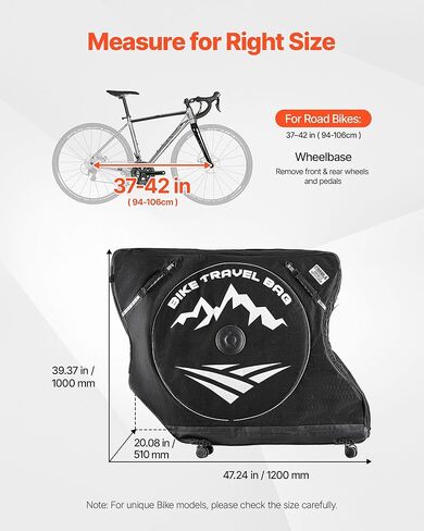 VEVOR Bike Travel Bag, Road Bike Bag Road Bicycle Storage Carry with TSA Lock & Dual Zipper, Black Bicycle Case Wheelbase 37-42 in for Air Travel, Outdoor Use, Airplane, Car, Train, Subway Transport in Saudi Arabia