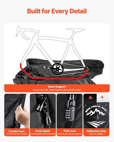 VEVOR Bike Travel Bag, Road Bike Bag Road Bicycle Storage Carry with TSA Lock & Dual Zipper, Black Bicycle Case Wheelbase 37-42 in for Air Travel, Outdoor Use, Airplane, Car, Train, Subway Transport in Saudi Arabia