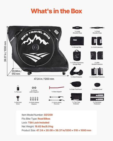 VEVOR Bike Travel Bag, Road Bike Bag Road Bicycle Storage Carry with TSA Lock & Dual Zipper, Black Bicycle Case Wheelbase 37-42 in for Air Travel, Outdoor Use, Airplane, Car, Train, Subway Transport in Saudi Arabia