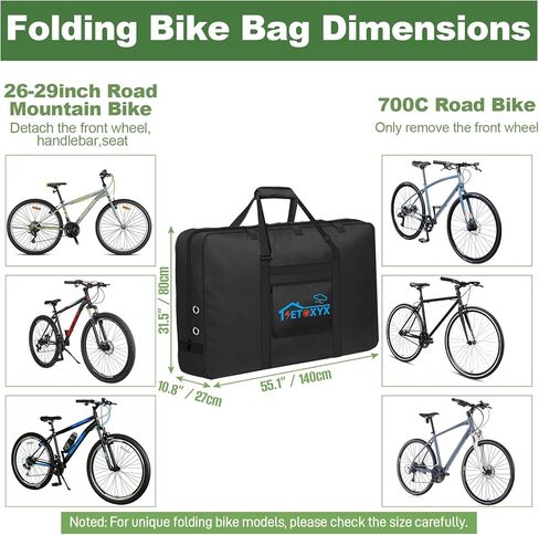 حقيبة سفر للدراجة، حقيبة حمل لتخزين دراجات النقل، دراجة جبلية شديدة التحمل 840D قابلة للطي مع 3 أبازيم ثابتة، مقاومة للماء للدراجات الجبلية 26-29 بوصة، 55 × 11 × 31 بوصة in Kuwait