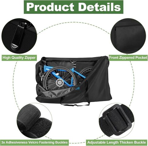 حقيبة سفر للدراجة، حقيبة حمل لتخزين دراجات النقل، دراجة جبلية شديدة التحمل 840D قابلة للطي مع 3 أبازيم ثابتة، مقاومة للماء للدراجات الجبلية 26-29 بوصة، 55 × 11 × 31 بوصة in Kuwait