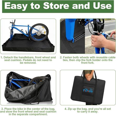 حقيبة سفر للدراجة، حقيبة حمل لتخزين دراجات النقل، دراجة جبلية شديدة التحمل 840D قابلة للطي مع 3 أبازيم ثابتة، مقاومة للماء للدراجات الجبلية 26-29 بوصة، 55 × 11 × 31 بوصة in Kuwait