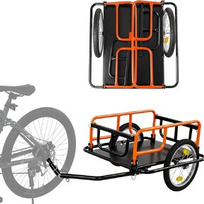 SEKAM Bike Cargo Trailer, 198 lbs Load Capacity, Foldable Bicycle Trailer with Reflectors & Universal Hitch, Heavy-Duty Utility Bike Cart for Camping & Shopping (Orange) in Kuwait